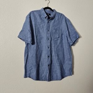 Men's Short-Sleeve Button-Up Shirt in Light Blue Sz L